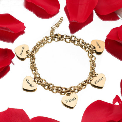 Personalized Heart Engraved Bracelet - With 1-5 Charms