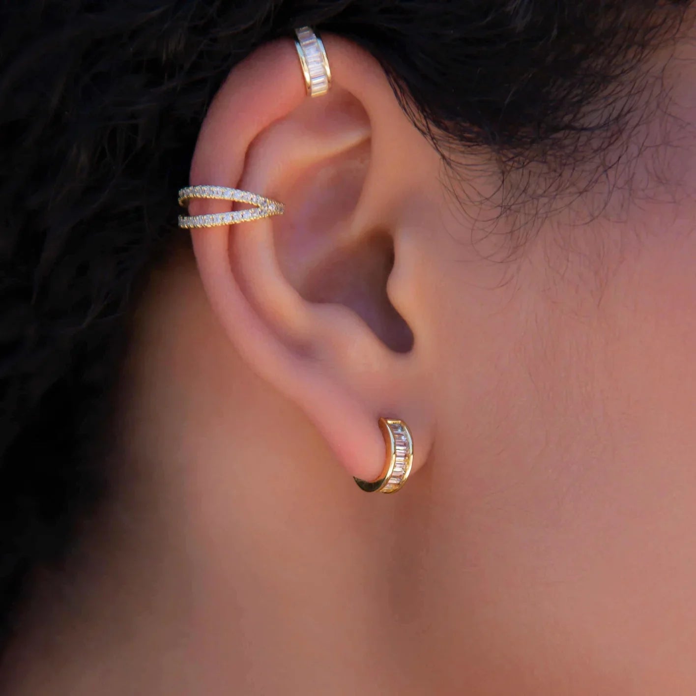 Baguette Hoop Stud Earrings